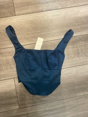 Abercrombie & Fitch Satin-Look Navy Blue Cropped Tank Top